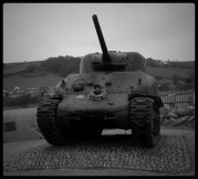 restored Sherman tank raised from the nearby seabed in 1984.